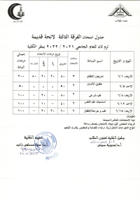 جدول امتحان الفرقة الثالثة لائحة قديمة ترم ثانى للعام الجامعى 2021-2022