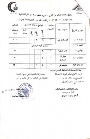 جدول تخلفات من الفرق الاعلى وعليهم مواد من الفرقة الثانية لائحة جديدة