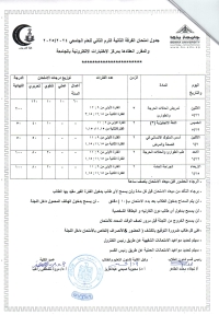 جدول امتحان الفرقة الثانية  الترم الثانى للعام الجامعى 2024-2025