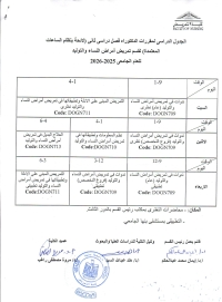 الجدول الدراسى دكتوراه فصل دراسى ثانى لقسم تمريض أمراض النساء والتوليد للعام الجامعى 2025-2026