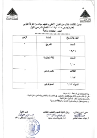 جدول تخلفات طلاب من الفرق الاعلى وعليهم مواد من الفرقة الاولى الترم الاول للعام الجامعى 2025/2026