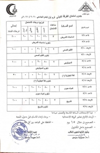 جدول امتحان الفرقة الاولى فصل دراسى أول العام الجامعى 2020-2021